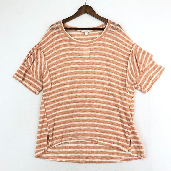 Weekend Suzanne Betro NWT Women's Plus Size 1X Coral White Ruffle Sleeve Tunic - Picture 1 of 10
